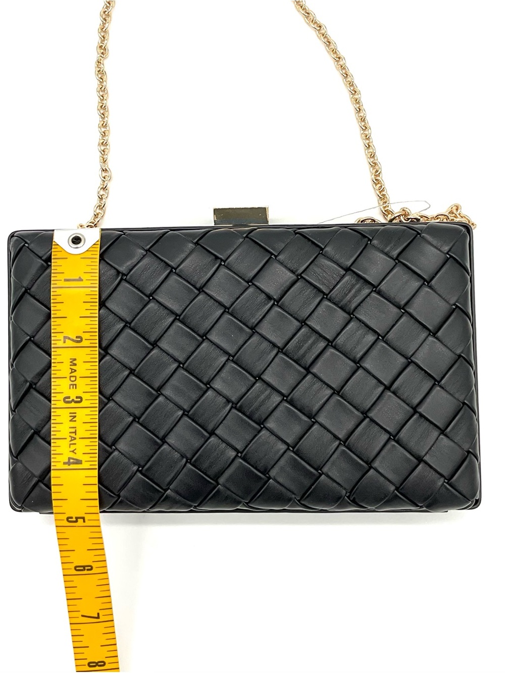 NWT Ann Taylor Black Woven Clutch with Gold Chain - Picture 4 of 5